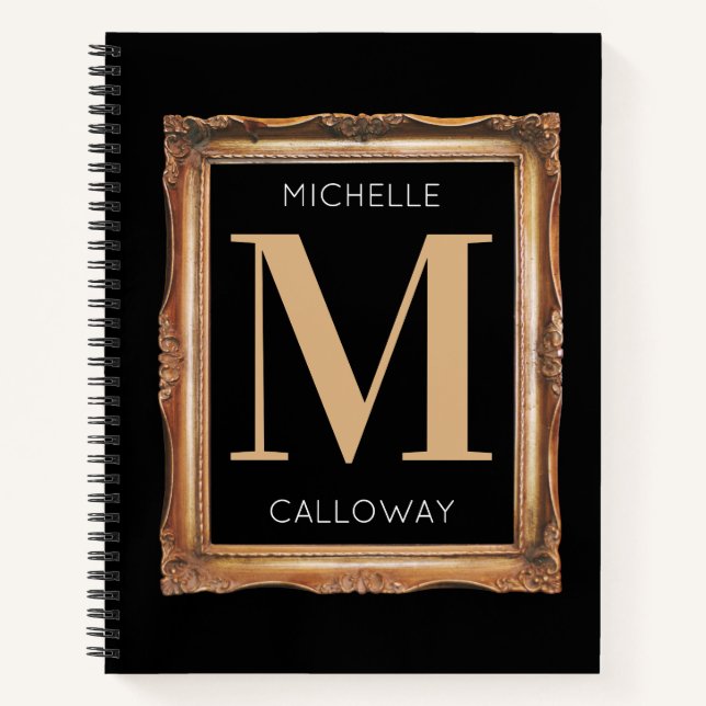 Chic Black & Gold Monogram Notebook (Front)