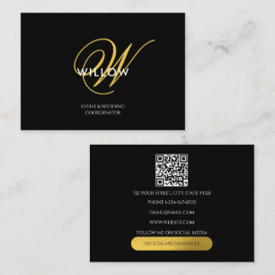 Chic Black & Gold Monogram QR Code Business Card