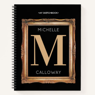 Chic Black & Gold Monogram Sketchbook Notebook