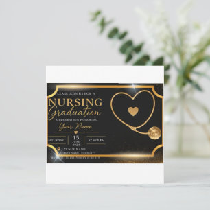 Chic Black Gold Nursing Graduation Invitation Stet
