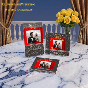 Chic Black Gold & Pearls 50th Wedding Anniversary  Invitation