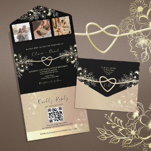 Chic Black Gold Photo Wedding Invite