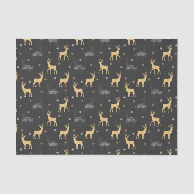 Chic Black Gold Reindeer Merry Christmas  Tissue Paper (Front)
