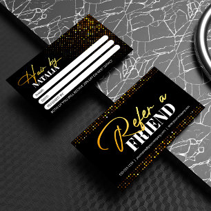 Chic Black Gold Sparkle Hair Stylist Salon Referral Card