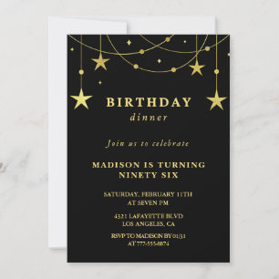 Chic Black Gold Stars Dinner 96th birthday Invitation
