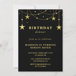 Chic Black Gold Stars Dinner 97th birthday Invitation