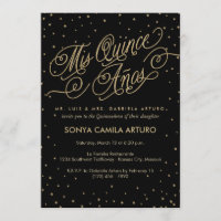Chic Black & Gold Stars Quinceañera 15th Birthday