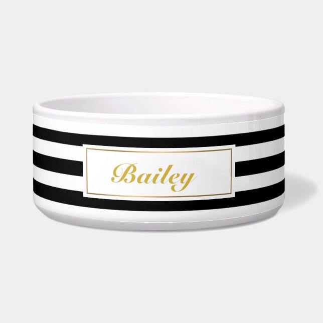 Chic black gold Stripes Personalised Pet Name (Front)