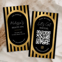 Chic Black & Gold Stripes Social Media QR Code