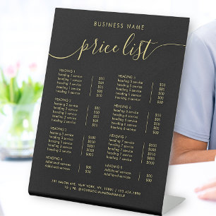 Chic Black Gold Typography Service Price List Pedestal Sign