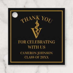 Chic Black Gold Veterinary School Graduation Party Favour Tags