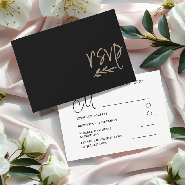Chic Black & Gold Wedding RSVP Card (Creator Uploaded)