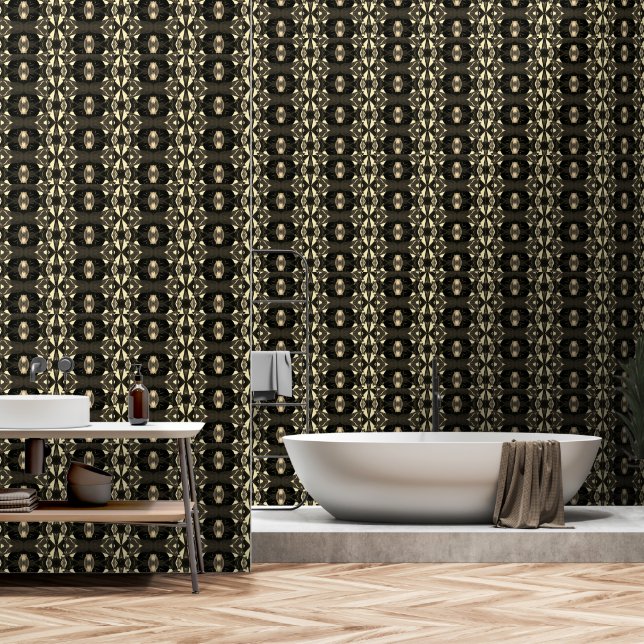 Chic Black Gold Yellow Gem Pattern Wallpaper (Bathroom)