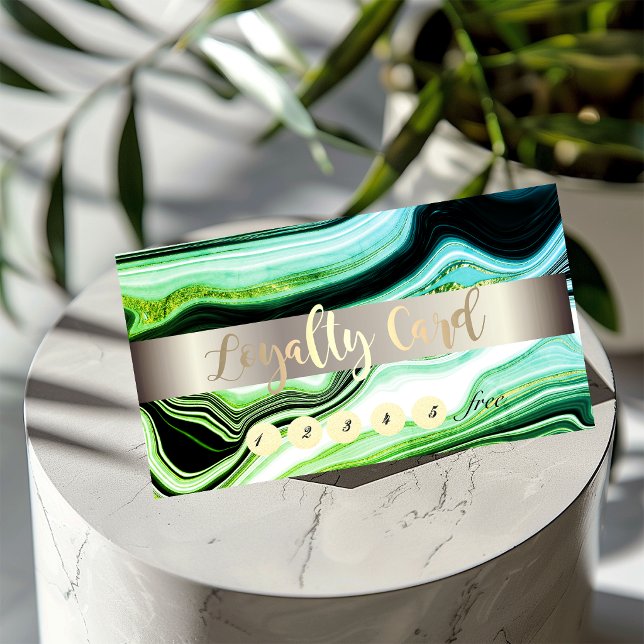 Chic Black Green Marble Stone Stripe Loyalty Card (Creator Uploaded)