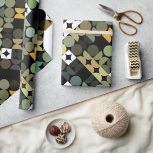 Chic Black Green Teal Blue Circles Art Pattern Wrapping Paper