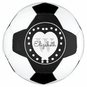 Chic Black Grey Initial Monogram White Heart Soccer Ball
