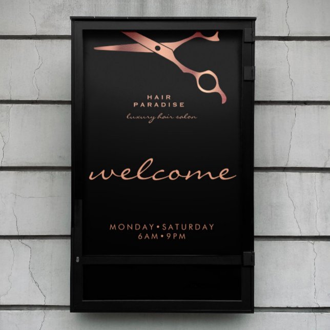 Chic Black Hair Salon Barber Copper Welcome Poster (Creator Uploaded)