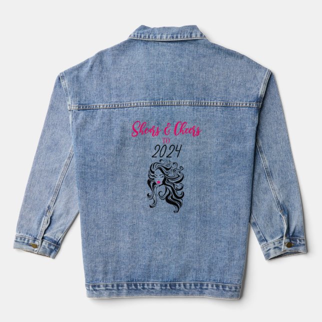 Chic Black Hair Stylist Graduation Party Retro  Denim Jacket (Back)