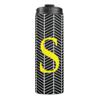 Chic Black Herringbone Chevron Zig Zag Monogram