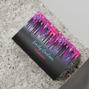 Chic black hot pink blue drips magnetic business card