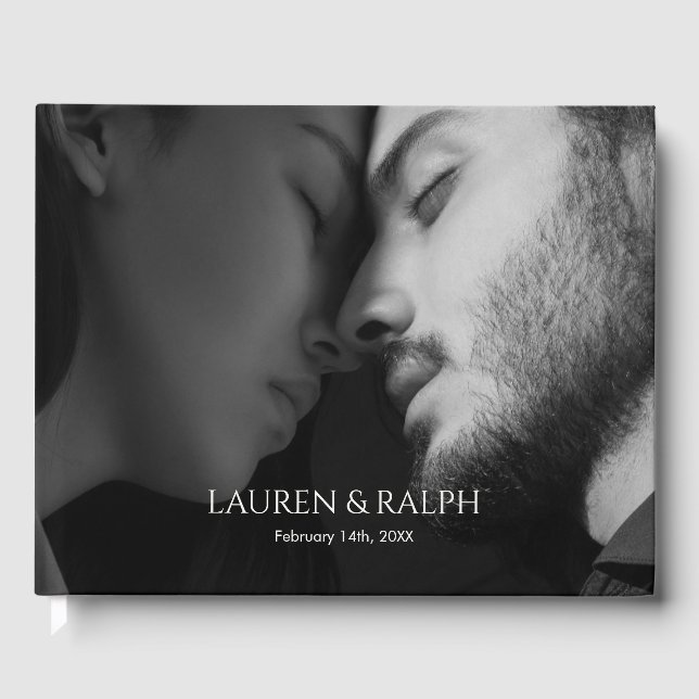 Chic Black & Ivory Couple Monogram  Guest Book (Front)