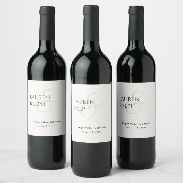 Chic Black & Ivory Couple Monogram  Wine Label (Bottles)