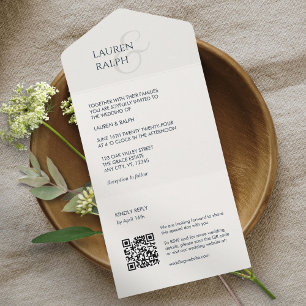 Chic Black & Ivory Monogram Initials All In One Invitation