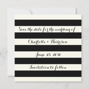 Chic black ivory stripes Save the date card