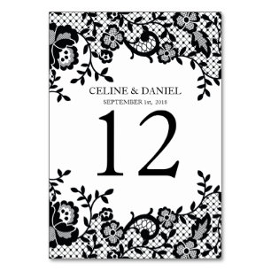 Chic Black Lace Personalised Wedding Table Number