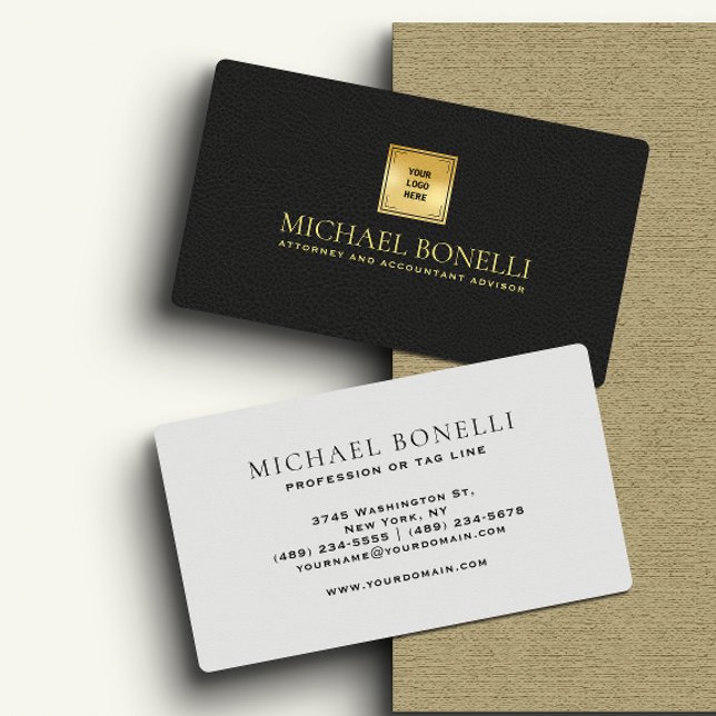 Chic Black Leather Business Logo Corporate Name Card (Creator Uploaded)