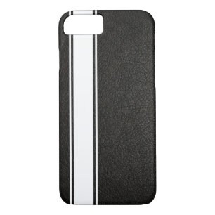 Chic Black Leather & White Racing Stripe Case-Mate iPhone Case