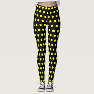 Chic Black Leggings with Cute Yellow Dot Pattern