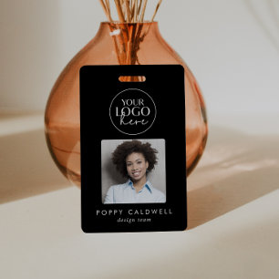 Chic Black Logo Photo QR Code Business ID ID Badge