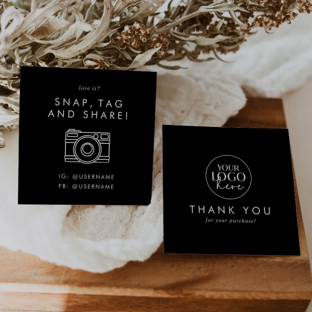Chic Black Logo Social Media Share Thank You Square Business Card (Creator Uploaded)