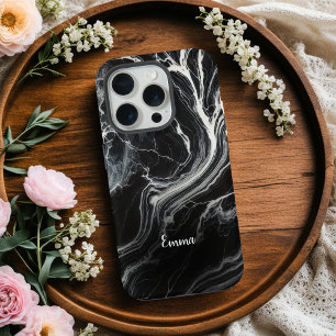 Chic Black Marble Personalised iPhone Case 