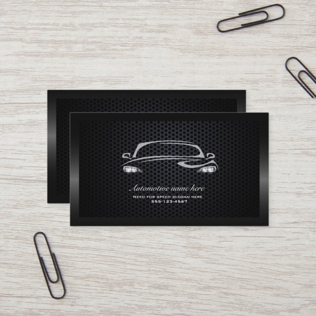 Chic black minimalist modern car business card (Front/Back In Situ)