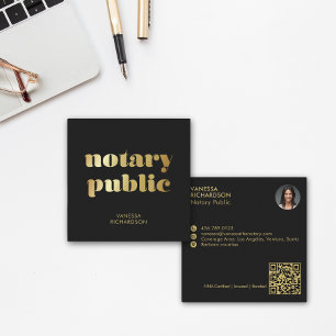 Chic Black Modern Gold Notary Public Marketing  Square Business Card