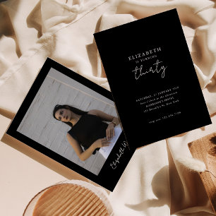 Chic Black Modern Thirty Photo Birthday Party Invitation