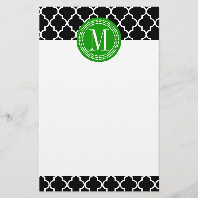 Chic Black Moroccan Lattice Personalised Stationery (Front)