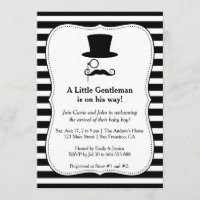 Chic Black Moustache baby boy shower invitation