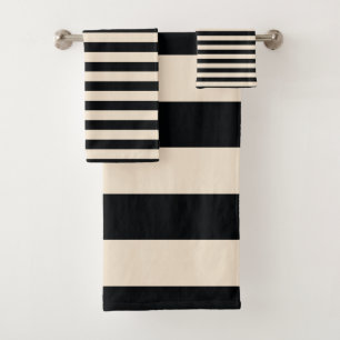 Chic Black Off-White Striped pattern Bath Towel Set