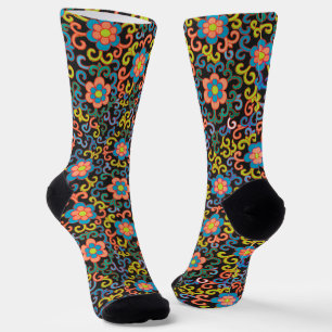 Chic Black Pattern with Colourful Floral  Socks
