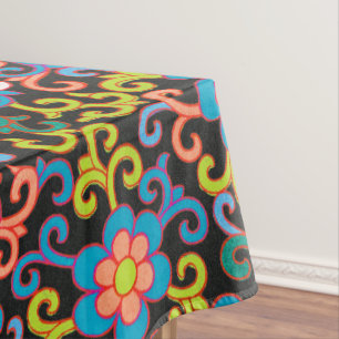 Chic Black Pattern with Colourful Floral Tablecloth