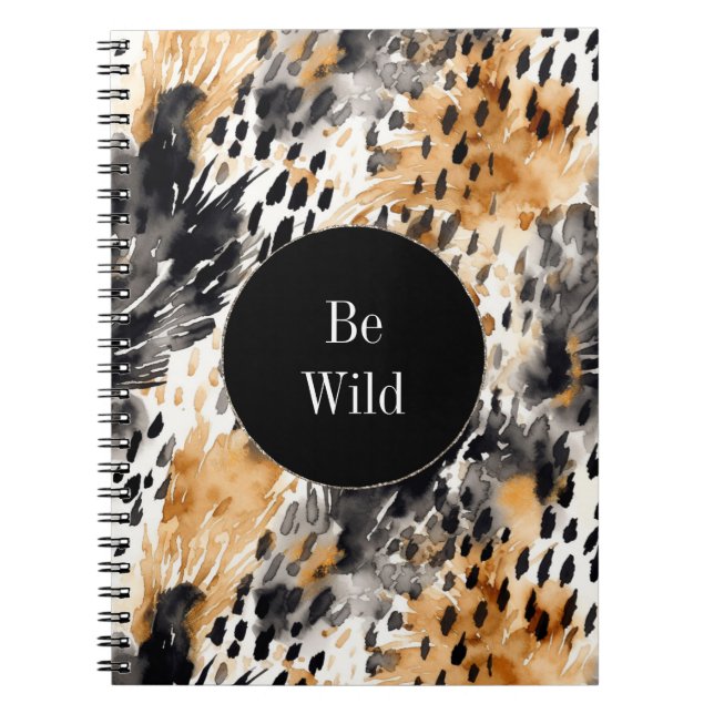 Chic Black Peach White Leopard Animal Print Notebook (Front)
