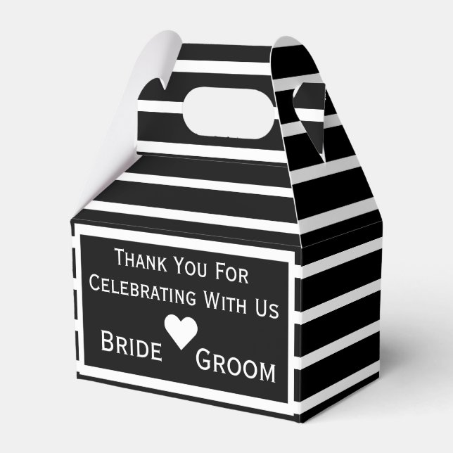 Chic Black Personalized Wedding Favor Box (Front Side)