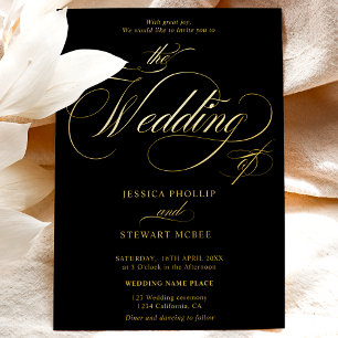 Chic black photo calligraphy wedding gold
