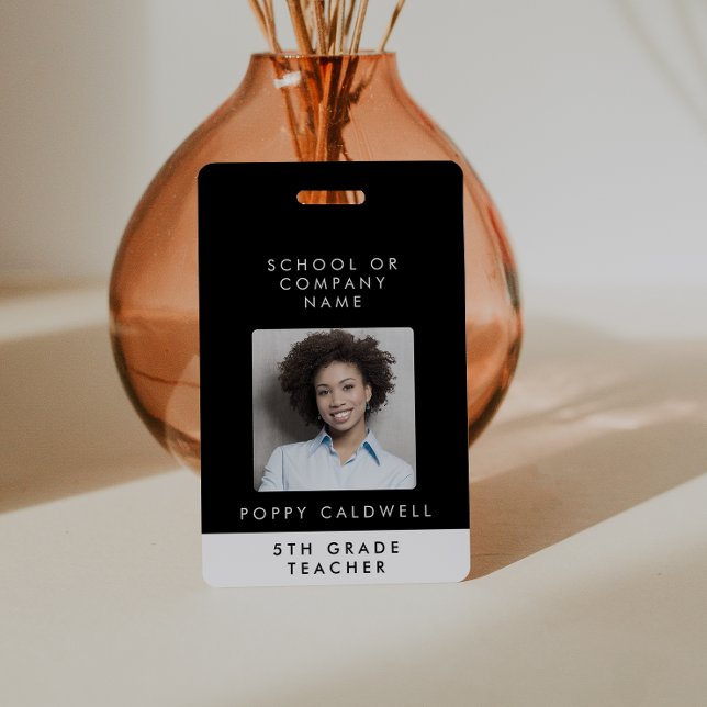 Chic Black Photo Small Business or Teacher ID ID Badge (Creator Uploaded)