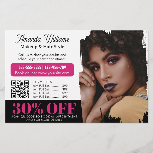 Chic Black Pink Beauty Salon Promo Discount Flyer (Front)