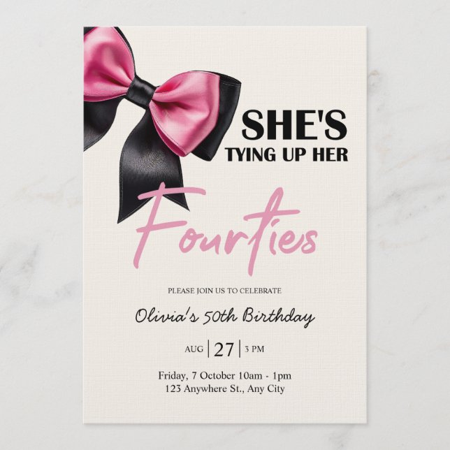 Chic Black & Pink Bow 50th Birthday Invitation (Front)