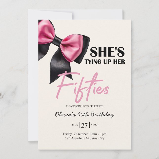 Chic Black & Pink Bow 60th Birthday Invitation (Front)